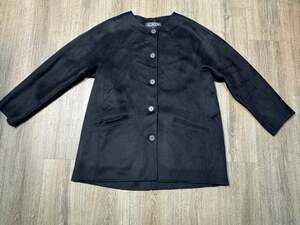 J.Crew Women'sBlack Collarless Button-Front Heavyweight Jacket